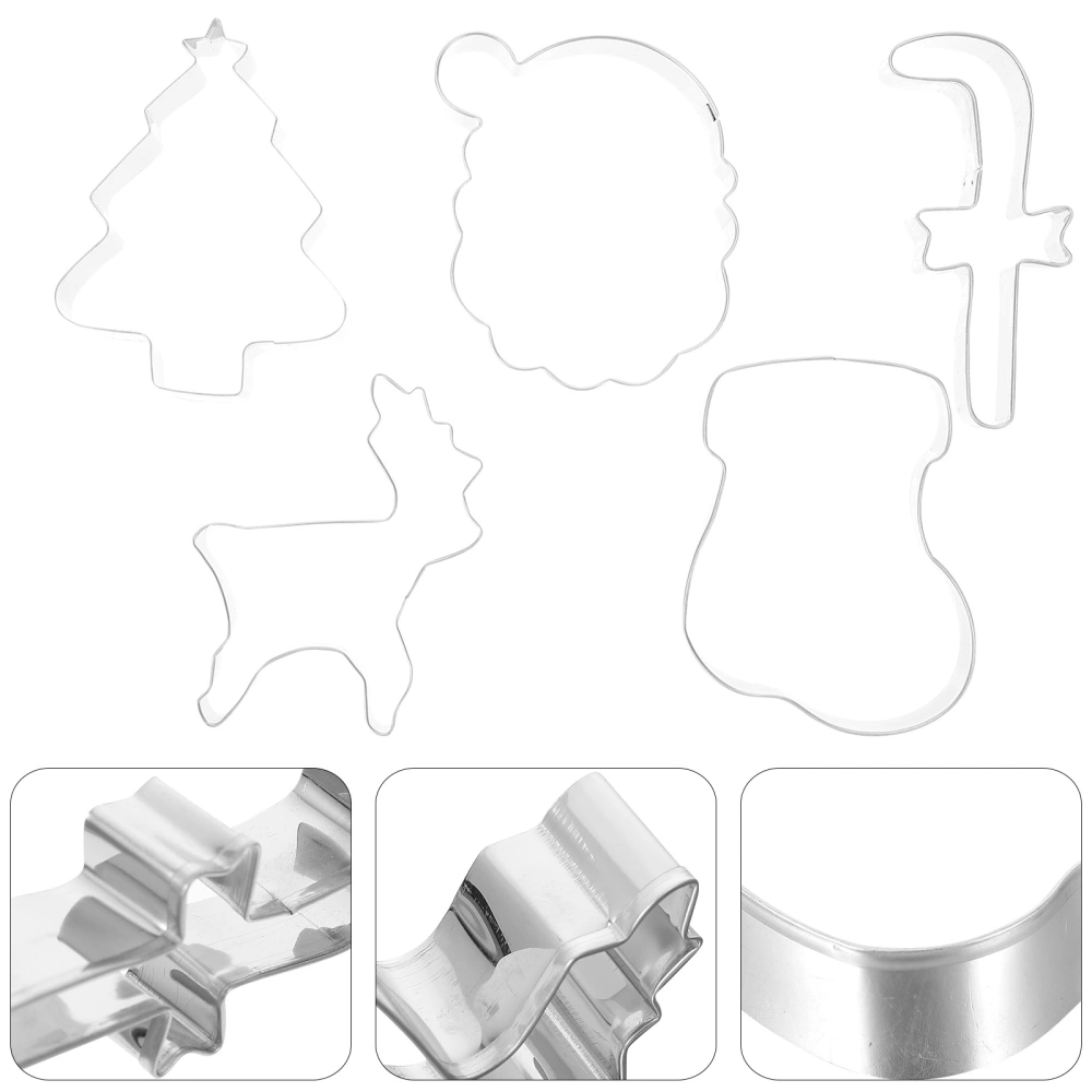 5Pcs Christmas Stainless Steel Cookie Baking Molds Unique Baking Molds for Home (Silver)