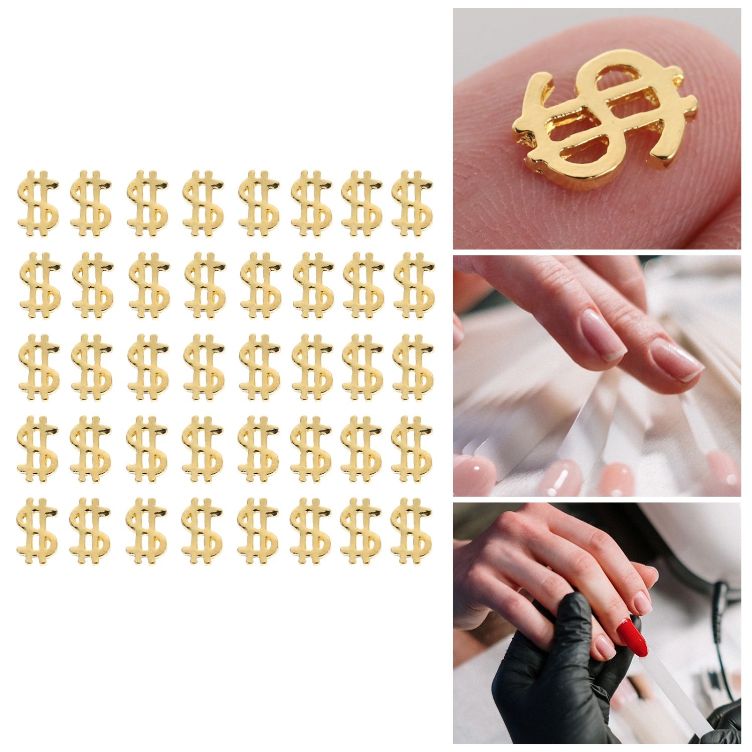 100Pcs Nail Dollar Shape Nail Ornaments Alloy Nail Manicure Decors (Golden)