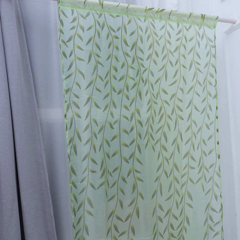 Willow Leaves Printed Window Shade Window Drape Valances Curtain Transparent Tulle Window Sheer Screen For Balcony Bedroom 100X270CM (Green)