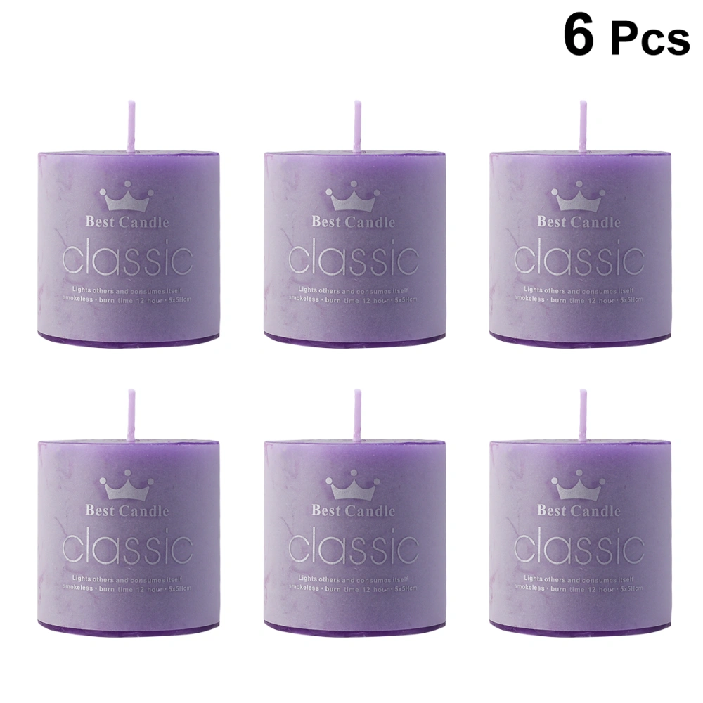 6pcs Smokeless Aromatherapy Candles Classic Cylindrical Candles for Birthday Wedding (Lavender)