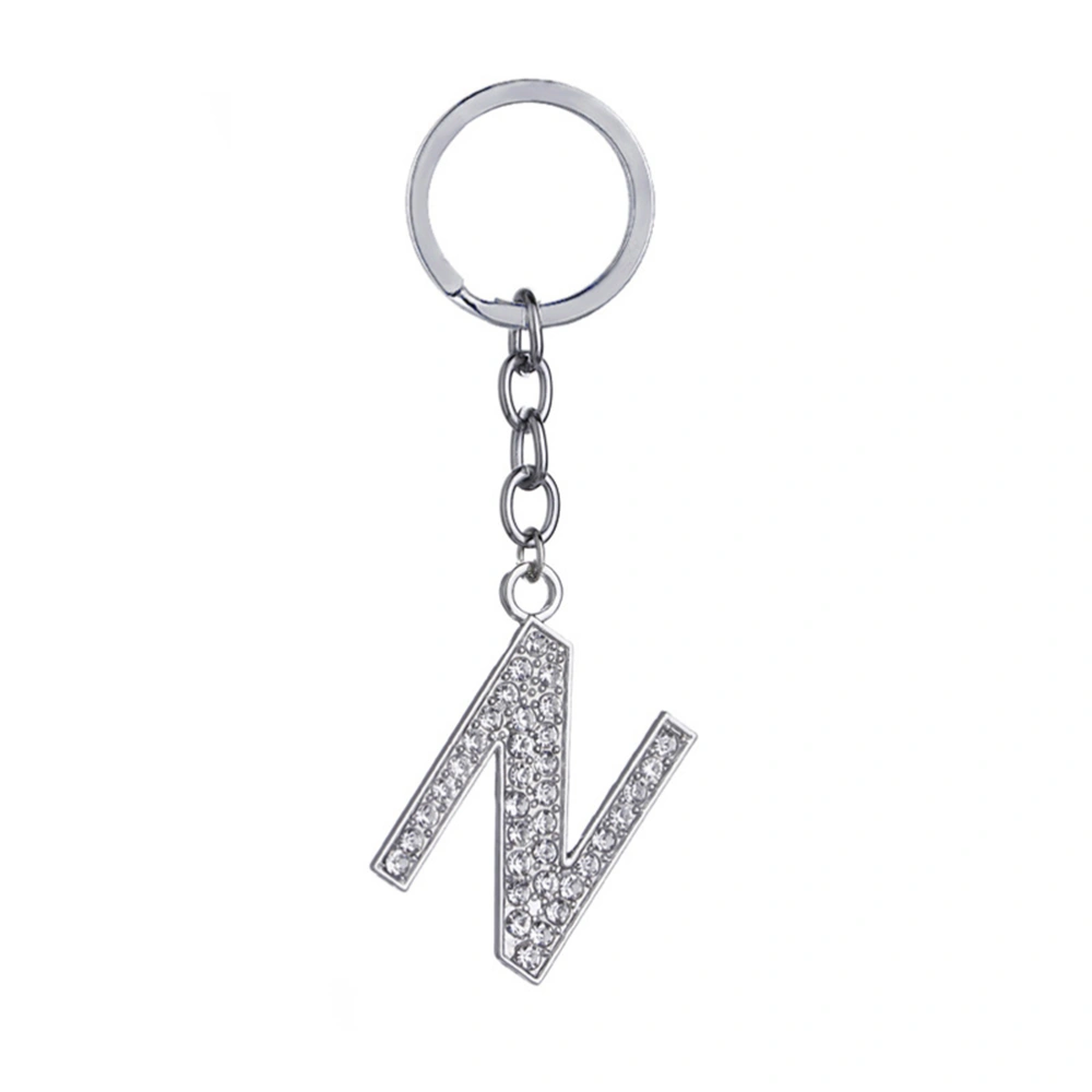 Simple Stylish Letter Key Chain Metal Rhinestones Key Ring Alphabet Keychain Bag Pendant Charm Birthday Gift (Letter N)