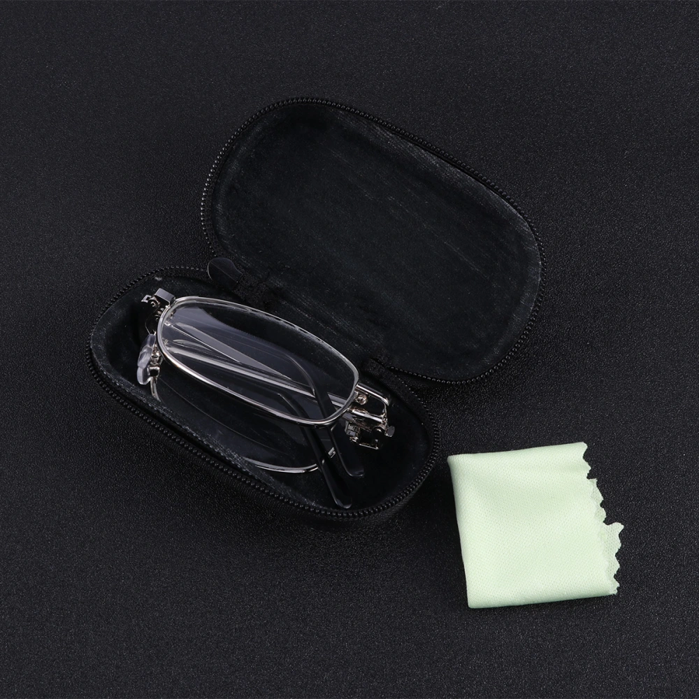 Folding Reading Glasses Nose Clip with Mini Case Wiping Cloth Portable Presbyopic Eye Glasses + 200 for Men Women