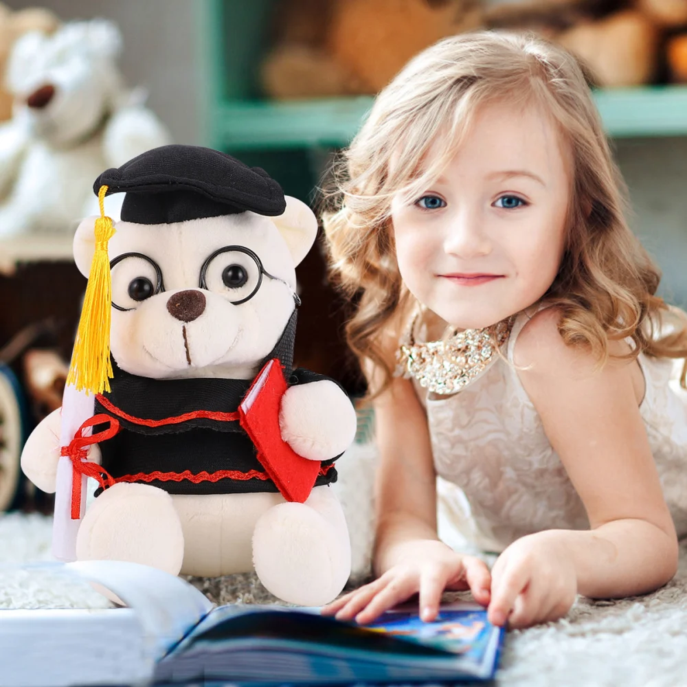 Adorable Graduation Season Bear Doll with Doctor Hat Plush Toy (White, 18cm)