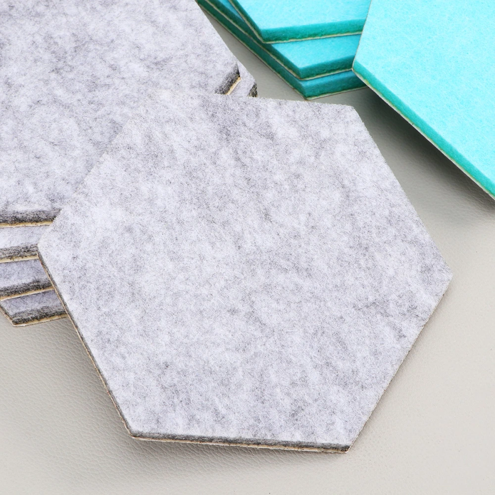 20PCS DIY Hexagon Felt Wall Stickers Adhesive Felt Wall Board Creative Hexagon Wool Felt Sticker Multifunctional Wall Sticker for Home Office Use (Mint Color+Grey)