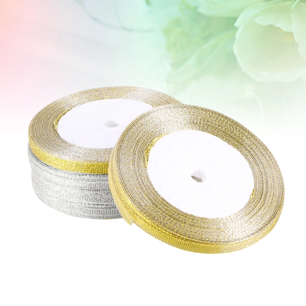 5 Rolls of 0.6cm 25 Yard Glitter Ribbons Metallic Color Ribbons Cake Baking Sugar Box Gift Wrapping Ribbon Decorations DIY Crafts Arts (Silver + Golden)