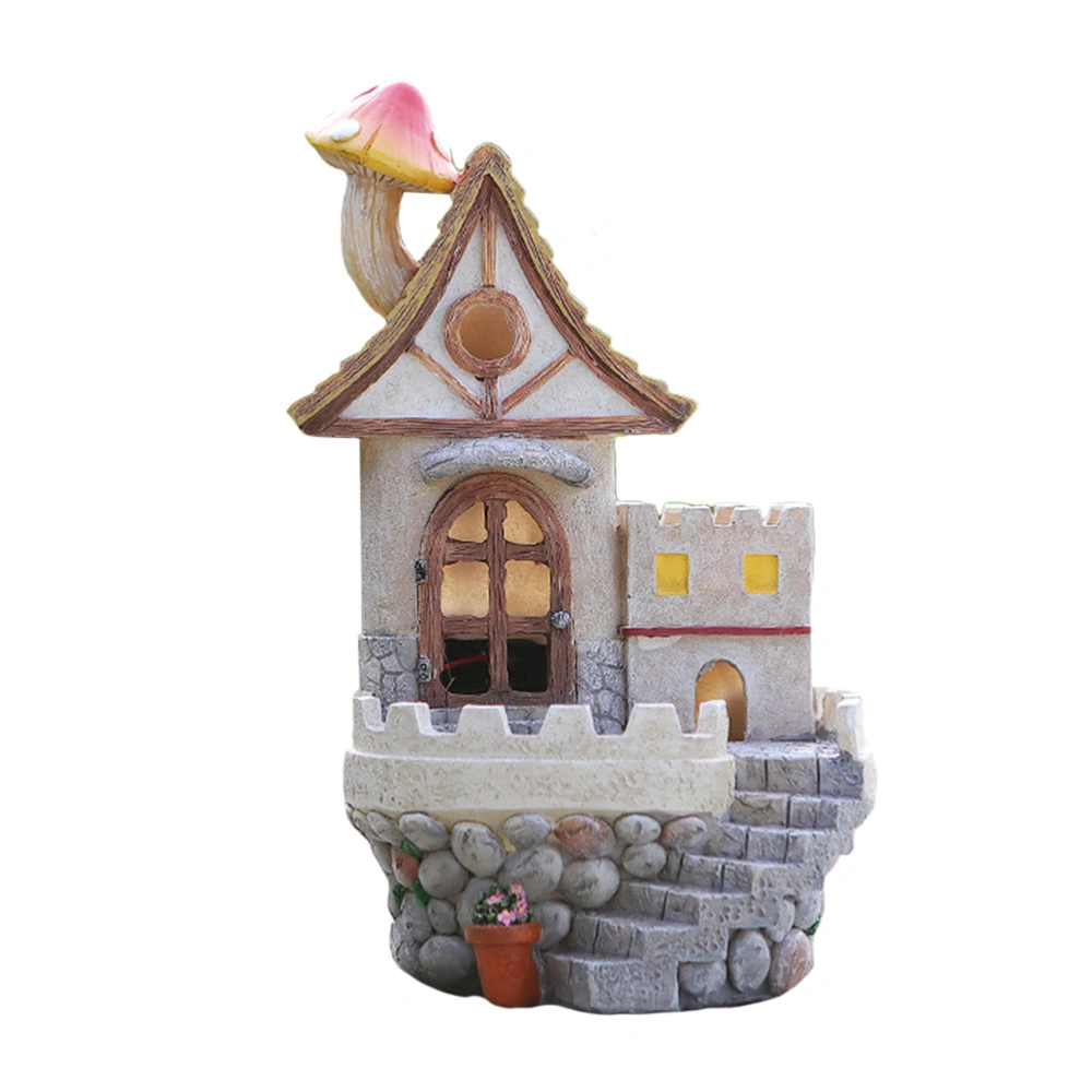 Solar House Statue with Light Creative Resin House Sculpture Solar Ornament