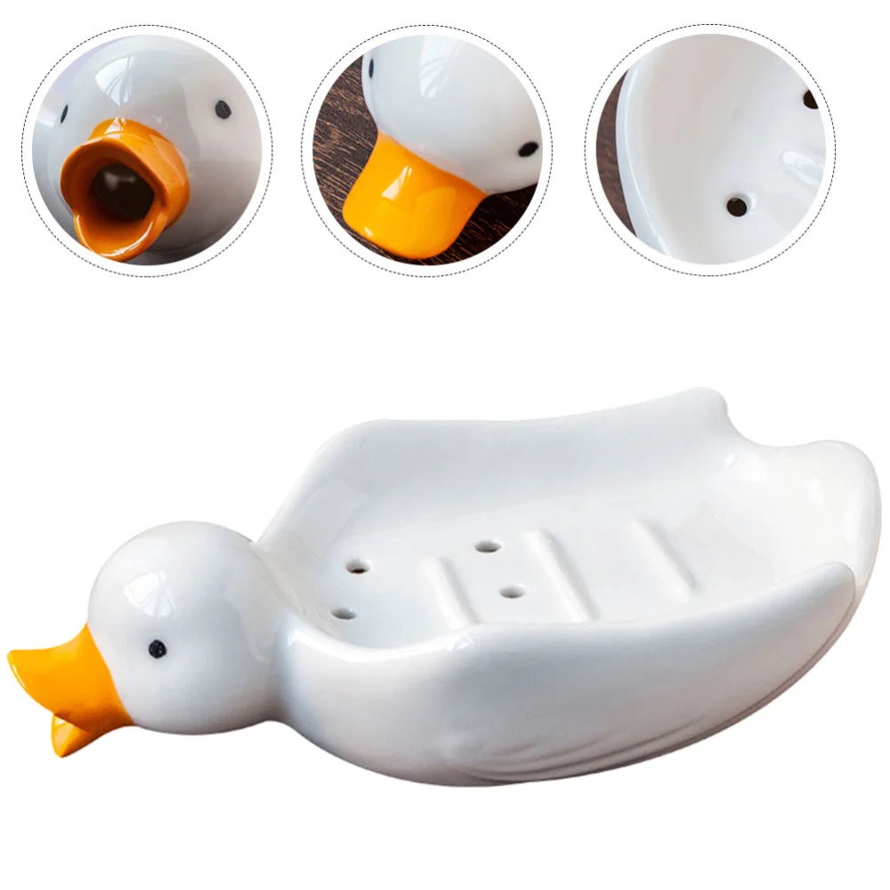 Soap Dish Self Draining Soap Holder Cute Duck Shape Soap Rack For Shower Bathroom