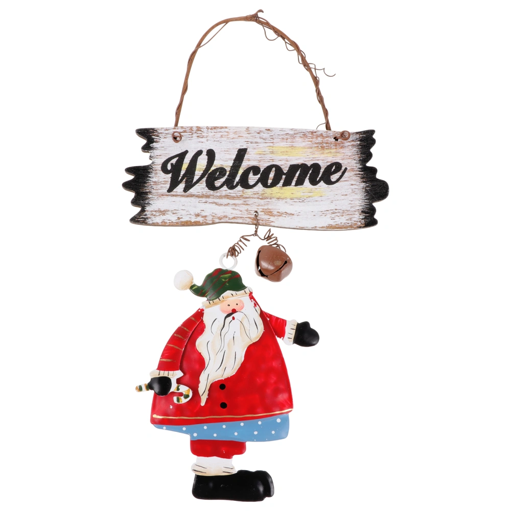 Christmas Ornament Tinplate Santa Claus Welcome Tag Xmas Tree Hanging Pendant