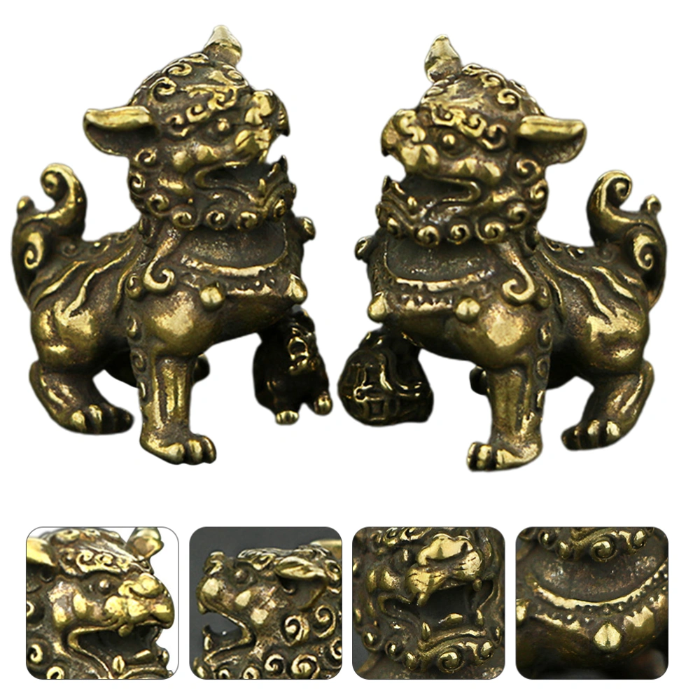 1 Pair Feng Shui Lion Statue Decor Brass Lion Decoration Lion Tabletop Adornment