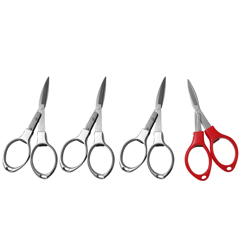 4Pcs Protable Mini Multifunction Fishing Scissors Folding Scissors  Fishing Tackle Tool Fishing Line Cutter (Silver/Red)
