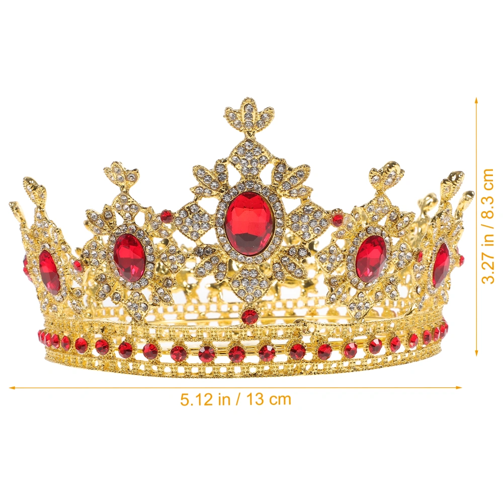 1PC Wedding Celebration Crown European American Wedding Headdress Round Shape Bride Crown Alloy Rhinestone Inlaid Crown for Women (Gold Red)