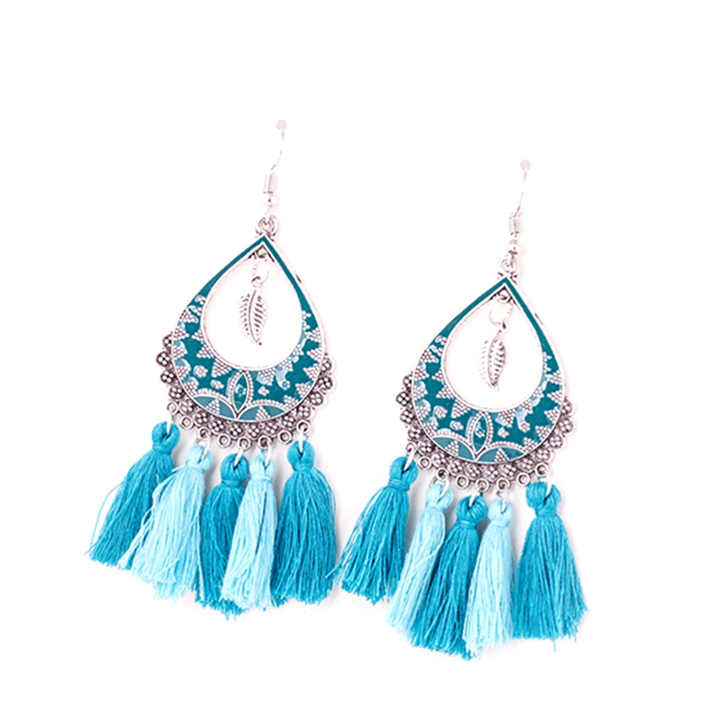 1Pair Women Earrings Beautiful Bohemia Earings Fashion Jewelry Leaves Tassel Earrings Long Earring for Women (Sky Blue)