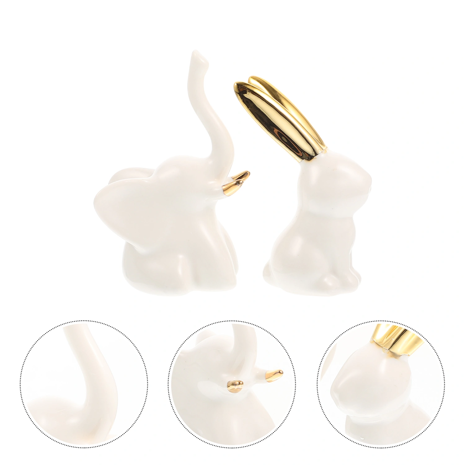 2Pcs Ceramic Animal Statues Delicate Jewelry Tray Decors Ceramic Ring Holder
