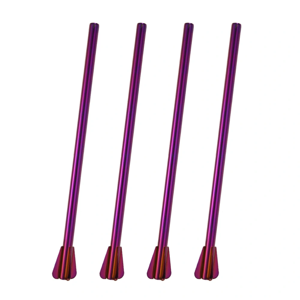 4pcs Stainless Steel Straws Creative Stirrer Reusable Drinking Straw for Frozen Drinks Cocktail (Purple)