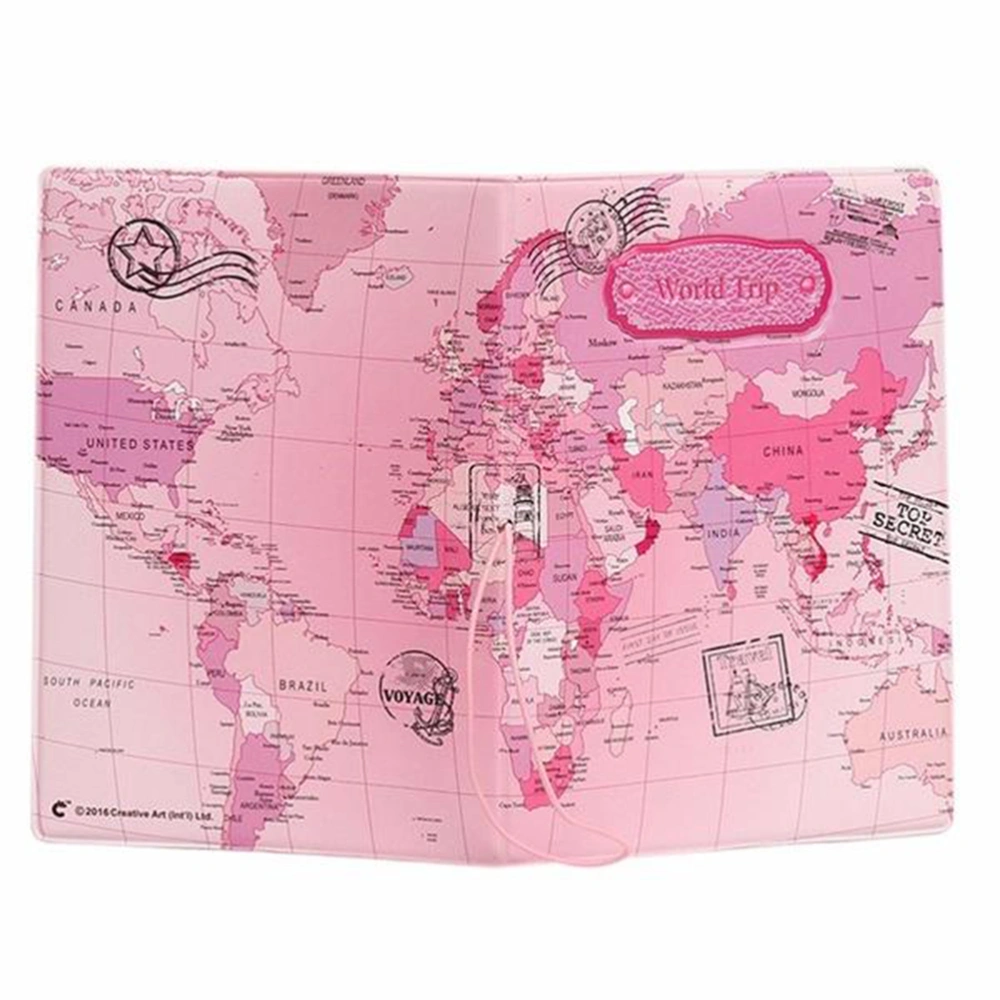 World Map Style Passport Protective Cover Case for Travel Documents Cards Ticket Holding (Pink)