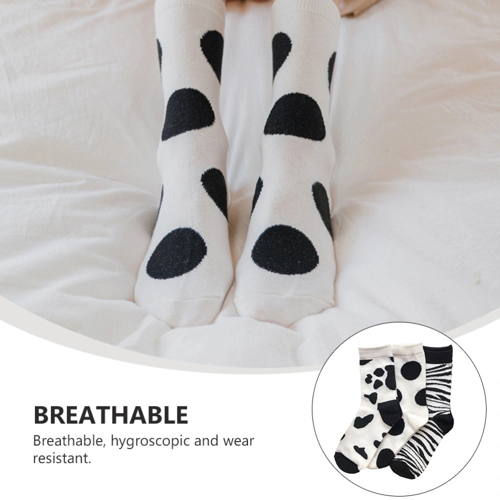 3 Pairs Cotton Socks Girl Sock Mid-calf Length Sock Sleep Socks Zebra Socks