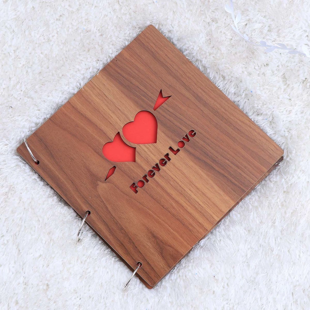 12Inch Wooden Hollow Out Scrapbook Photo Album DIY Memory Album for Valentines Day Travel Gifts (Cupid)