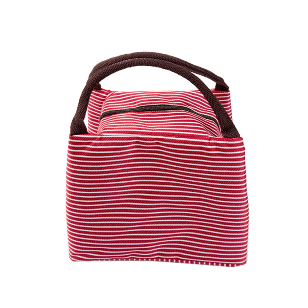 Insulation Bento Package Waterproof Canvas Lunch Tote Bag Portable Aluminum Foil Lunch Bags (Red Stripe)