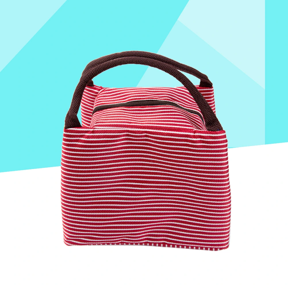 Insulation Bento Package Waterproof Canvas Lunch Tote Bag Portable Aluminum Foil Lunch Bags (Red Stripe)