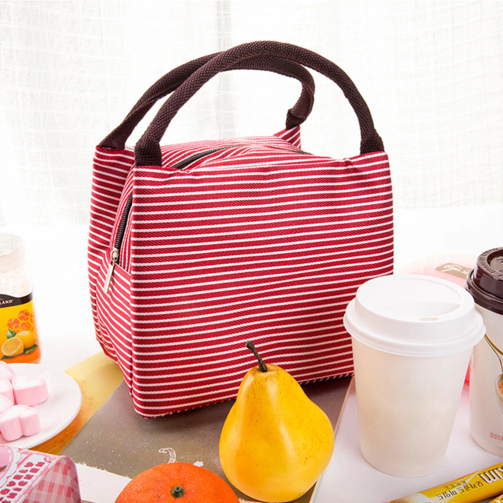 Insulation Bento Package Waterproof Canvas Lunch Tote Bag Portable Aluminum Foil Lunch Bags (Red Stripe)