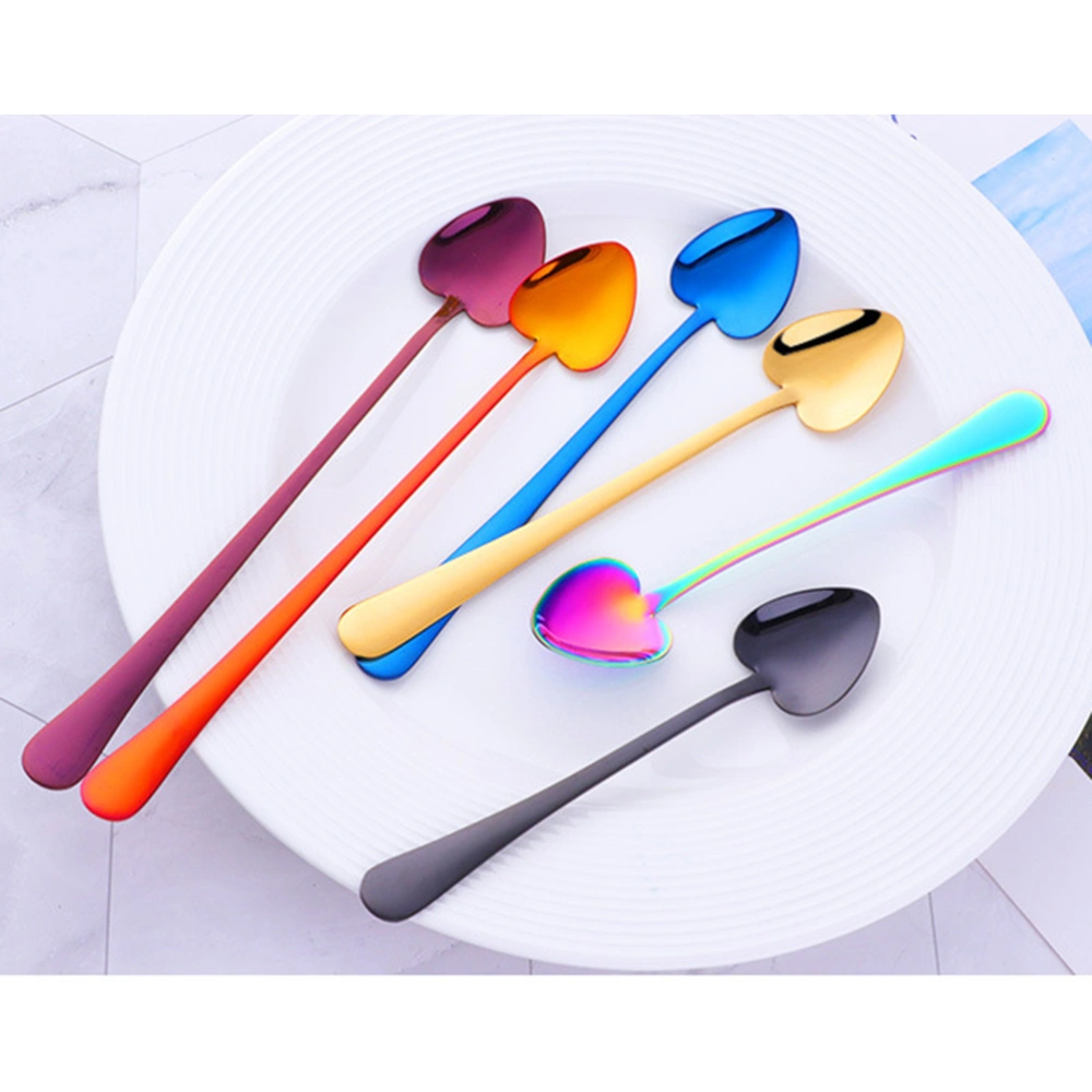 2pcs Stainless Steel Heart Shape Scoop Dessert Spoons Coffee Spoon Tableware for Ice Cream Cocktail Soup (Large Black+Medium Black)