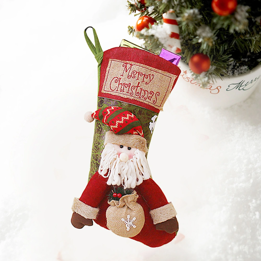 Christmas Stocking Adorable Xmas Tree Fireplace Wall Door Hanging Decorations Candies Gifts Favors Bag (Santa Claus)