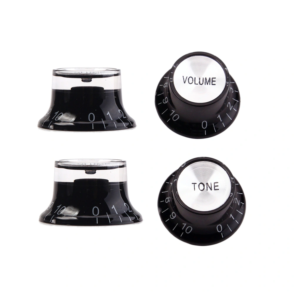 4 Pcs GD23 Aluminum Acrylic Guitar Control Knob for Electric Bass Guitar with Silver 2 Volumes 2 Tones (Black)