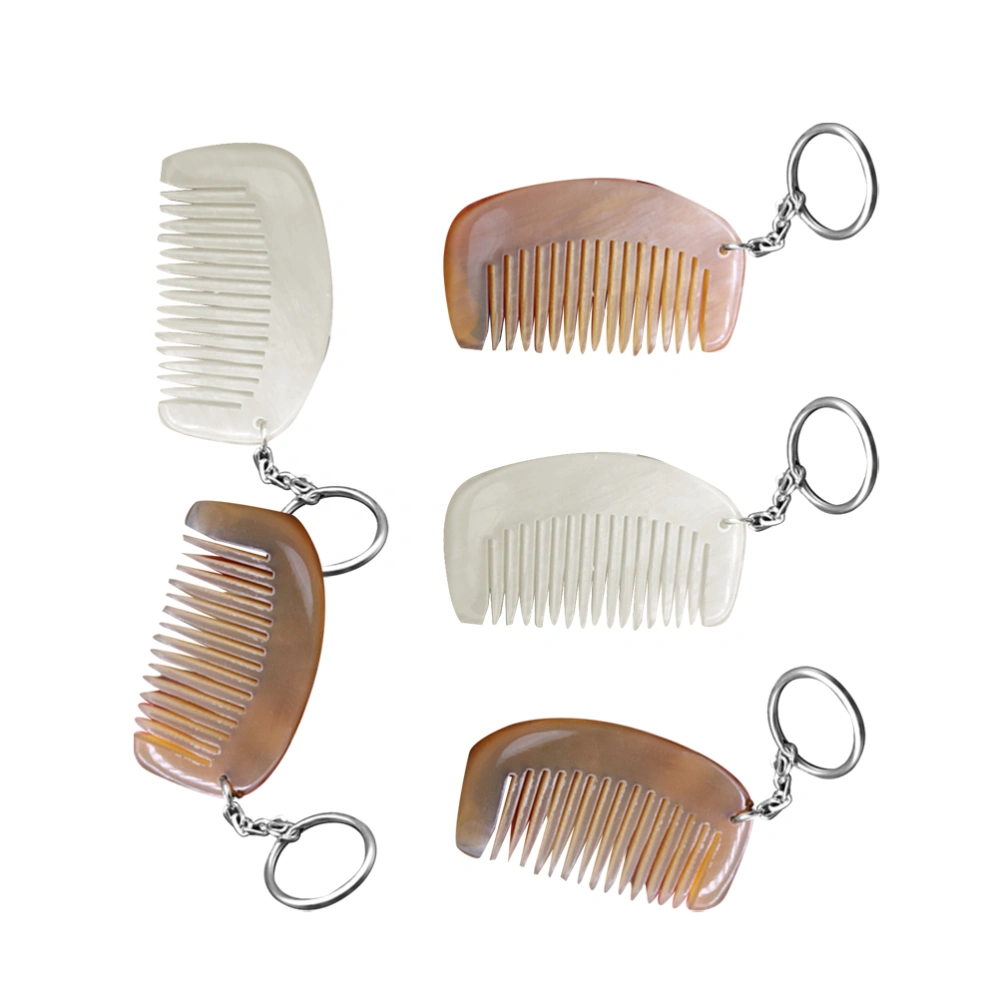 2pcs Natural Yak Horn Comb Key Ring Pendant Mini Comb Keychain Creative Hanging Decor Funny Bag Pendant(Pattern B Curved Back Comb Random Color)