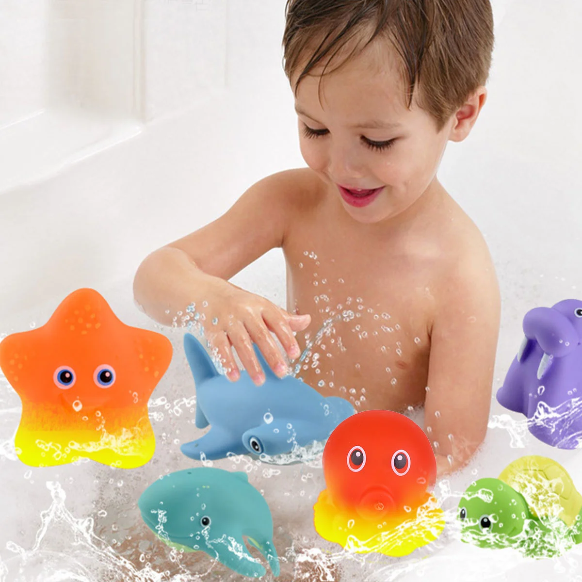 12Pcs Animal Design Bath Toys Squeeze Sound Bath-time Fun Toys Squeaky Toy