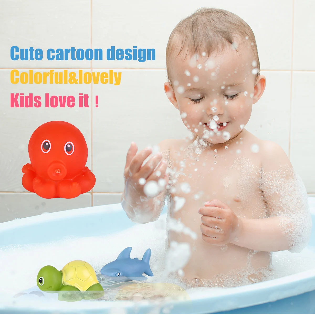 12Pcs Animal Design Bath Toys Squeeze Sound Bath-time Fun Toys Squeaky Toy