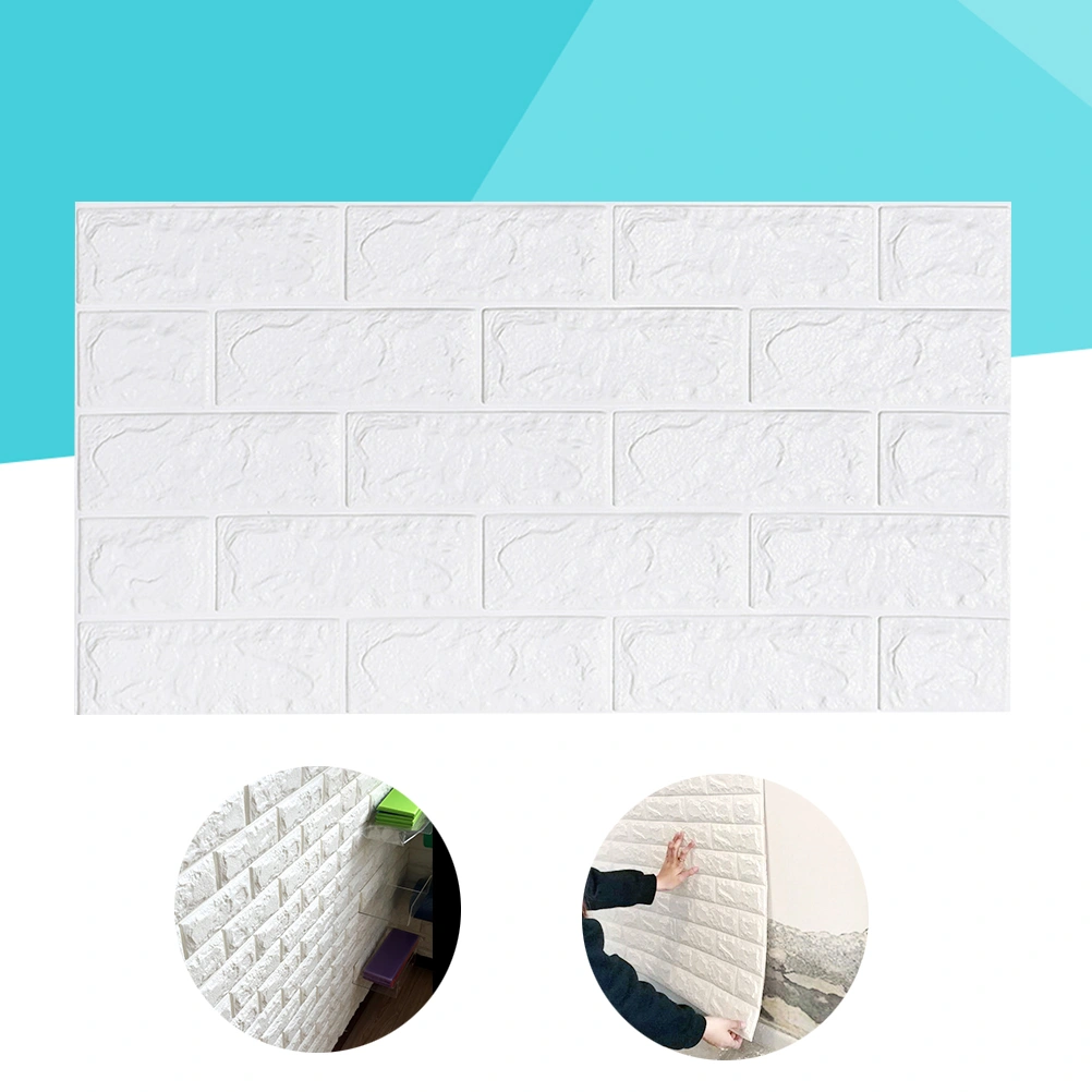 Self-adhesive 3D Brick Pattern Wallpaper Bedroom Living Room Modern Wall Background TV Decor Wallpaper (White)
