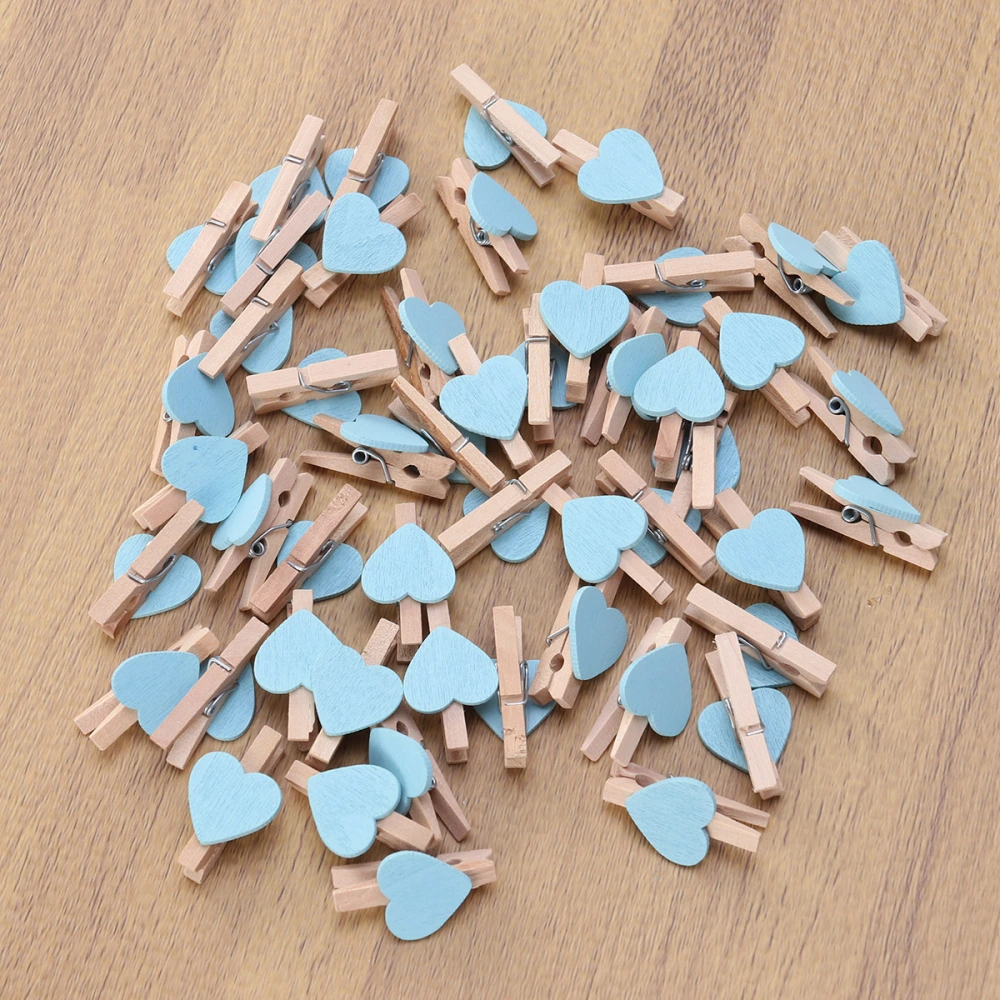 50pcs Love Wood Clips Beautiful Small Fixation Clips for Photo Painting (Blue)