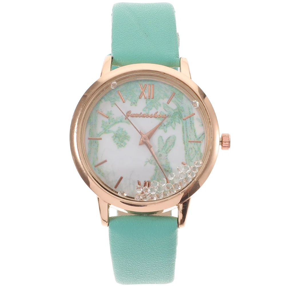 1Pc Rabbit Women Watch Strap Bunny Wrist Watches for Girls Women Teenager Ladies Quartz Watch (Green)