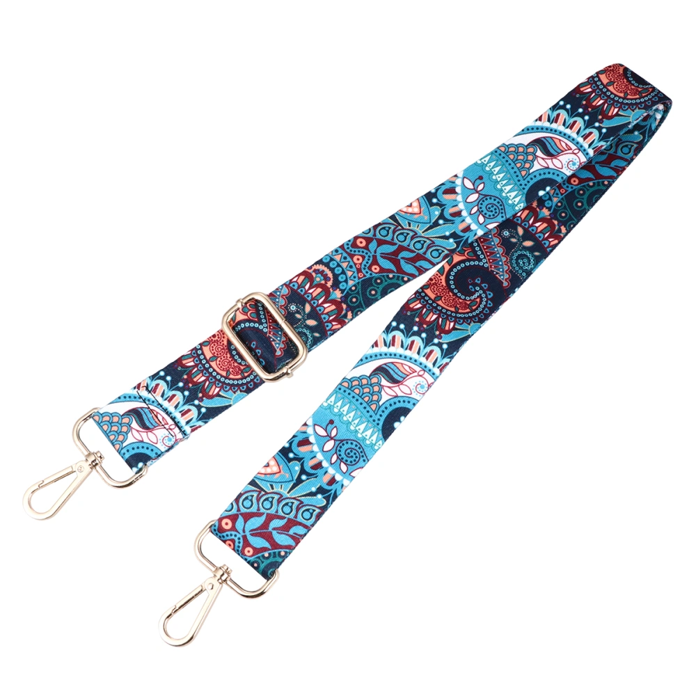 1pc Creative Replacement Shoulder Bag Strap Adjustable Bag Strap Ethnic Style Bag Accessory with Golden Buckle (Sky-blue, Pteris Pattern)