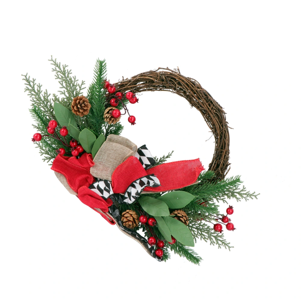 1pc Christmas Bow Designed Garland Xmas Pendant Wreath Door Hanging Decoration