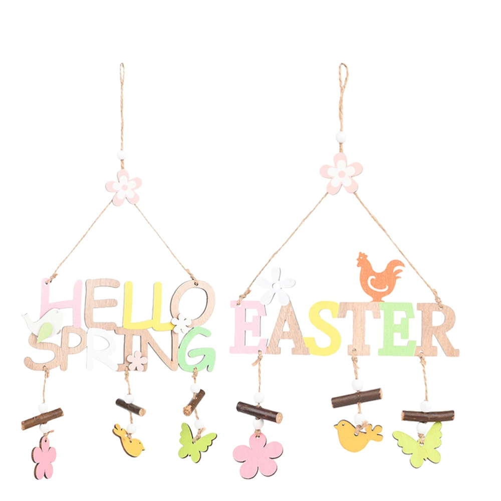 2PCS Easter English Letters Pendants Wooden Easter English Letters Hanging Decor Creative Easter Wood Wall Hanging Delicate Easter English Letters Hanging Ornament for Home Mall Store Decor Easter Style+Hello Spring Style