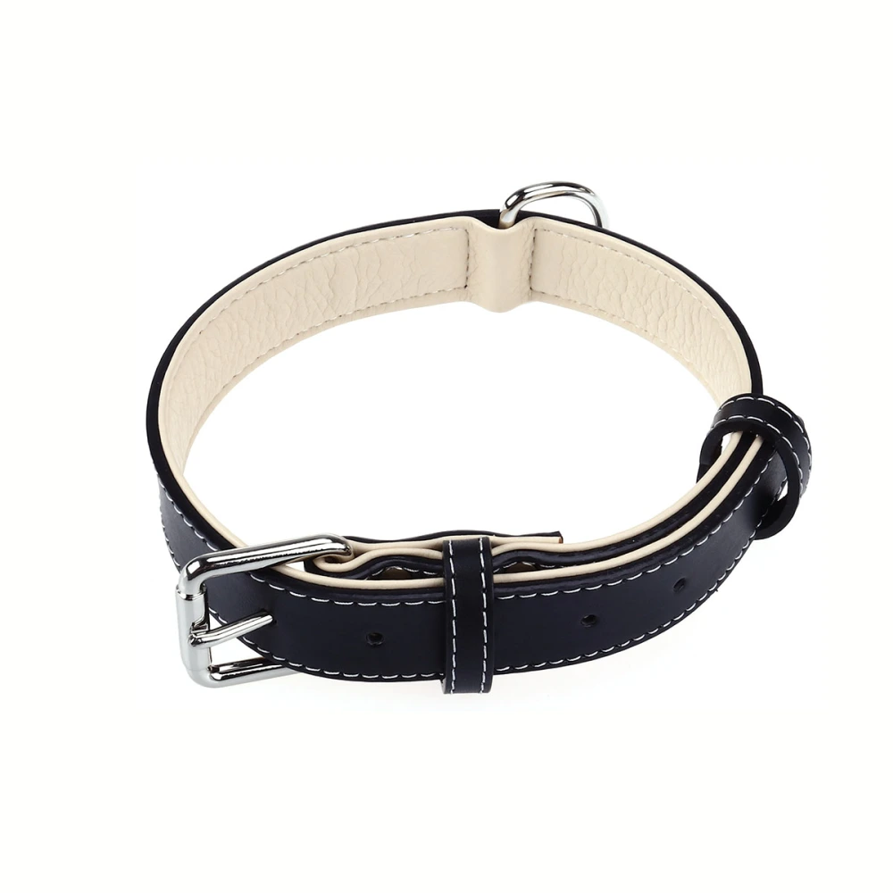 Adjustable Pets Collar Leather Dog Collars for Medium to Large Dogs - Size XL(Black)