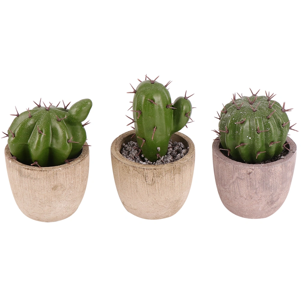 3pcs Cactus Desktop Decoration Simulation Potted Plant Ornament Micro Landscape Adornment