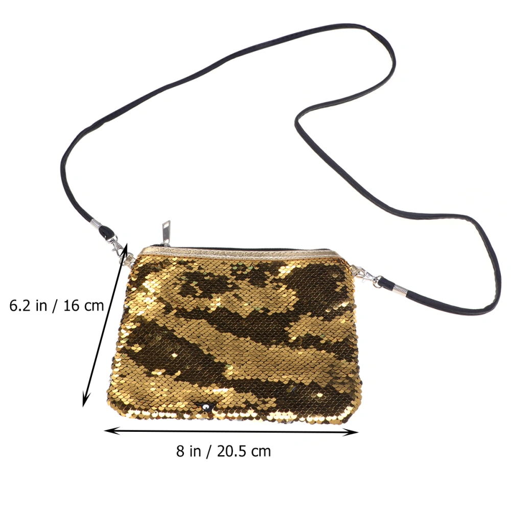 Golden and Silver Sequin Shoulder Pouch Detachable Belt Envelope Bag Fashion Woman Sequin Bag Portable Outdoor Purse Shoulder Bag