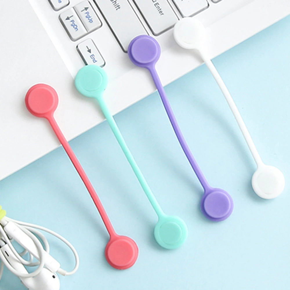 3PCS Multi-purpose Magnetic Earphone Winders Silicone Cord Organizer Wire Holder Cable Bookmark Keychain Management (Blue)