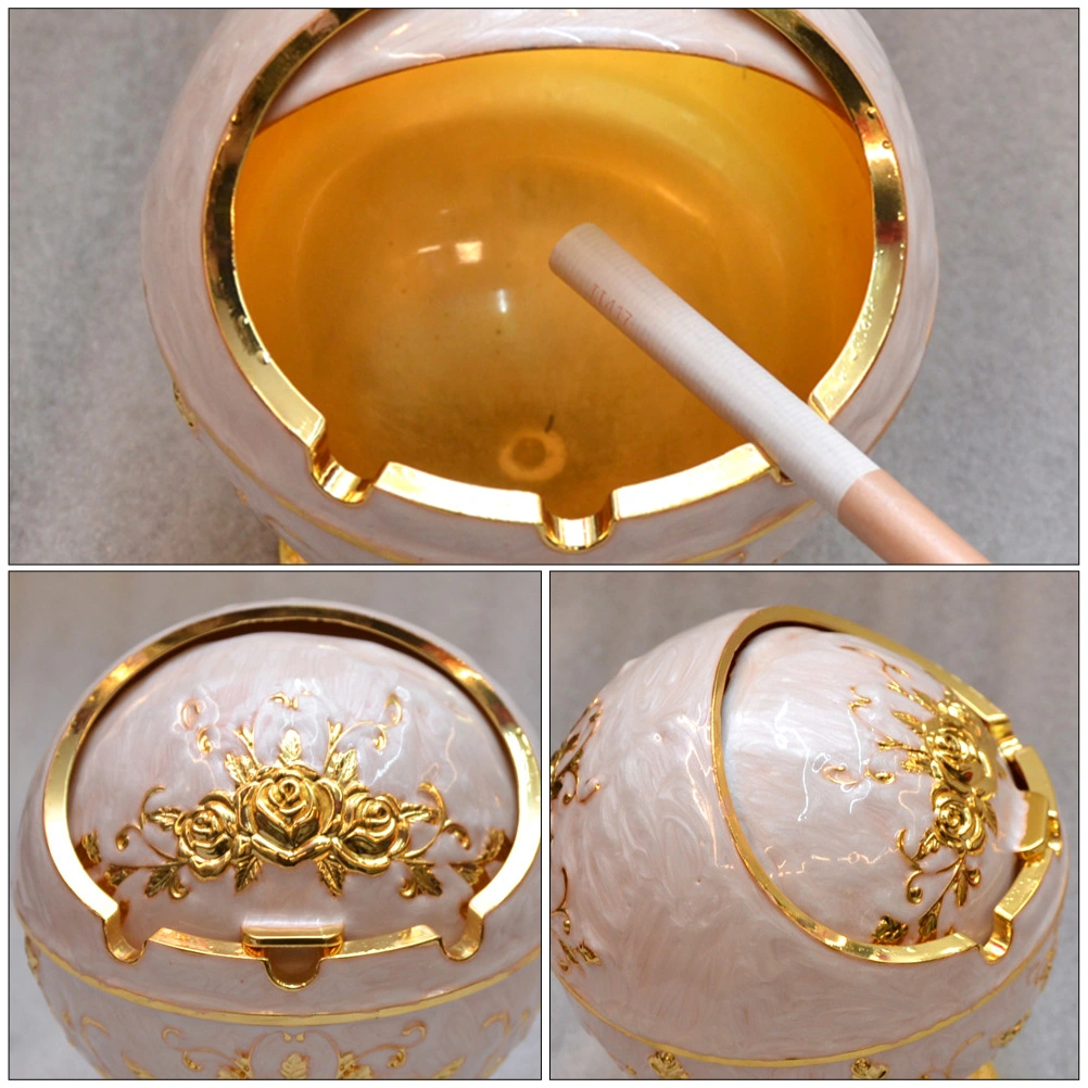 1Pc Household Flip-cover Type Ashtray Retro Luxurious Decorative Ashtray Golden