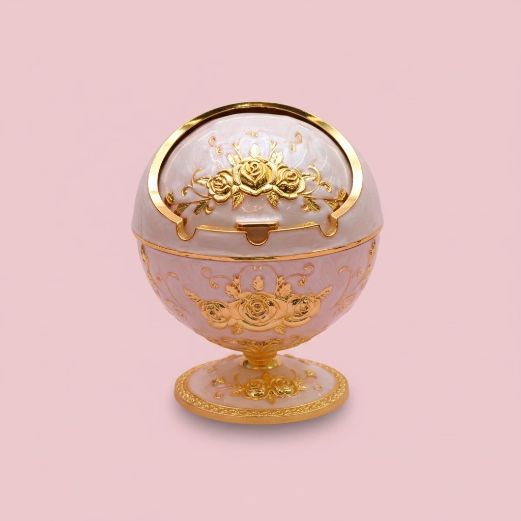 1Pc Household Flip-cover Type Ashtray Retro Luxurious Decorative Ashtray Golden