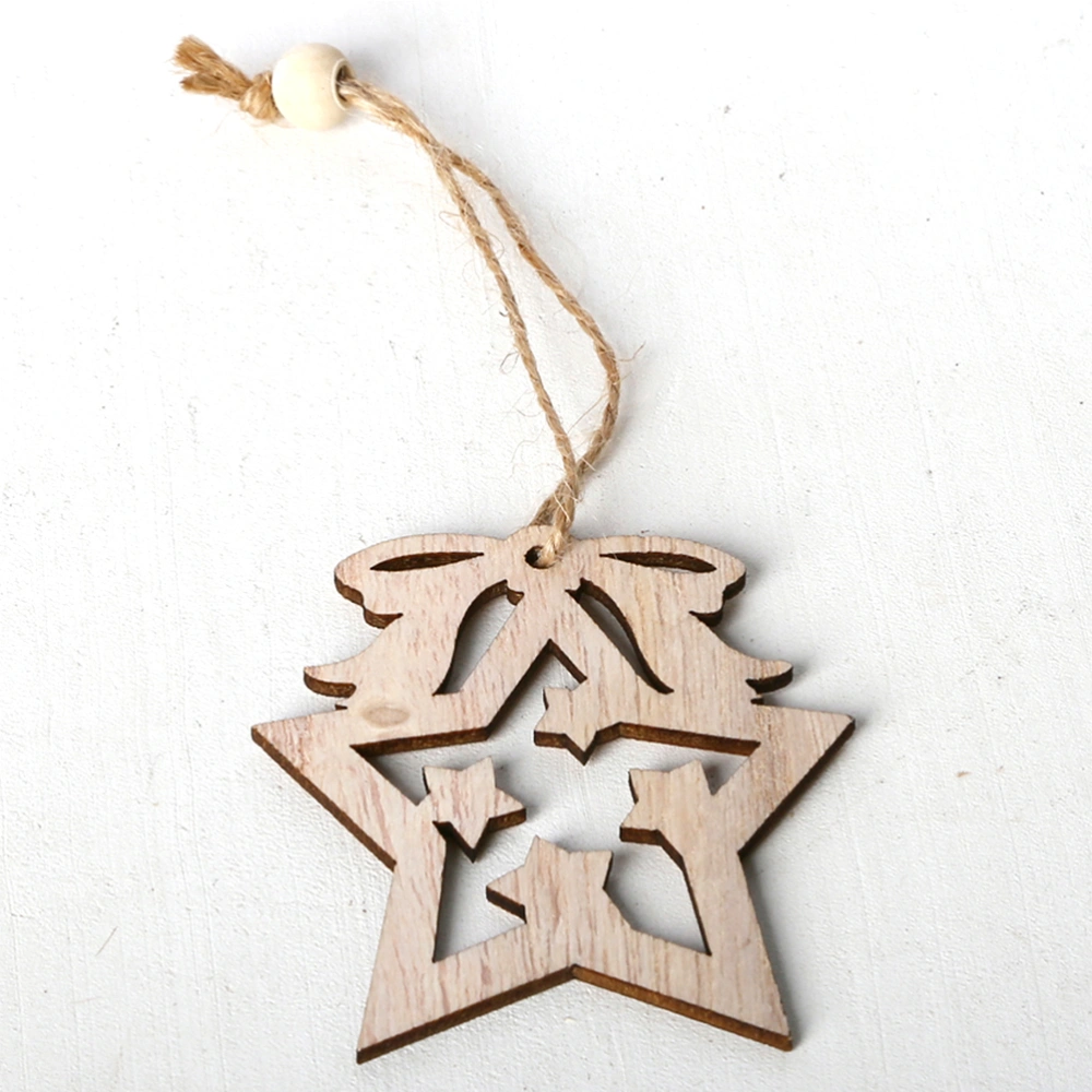 3pcs Wooden Nordic Style DIY Hanging Star Pendant Wooden Slices Christmas Tree Ornaments