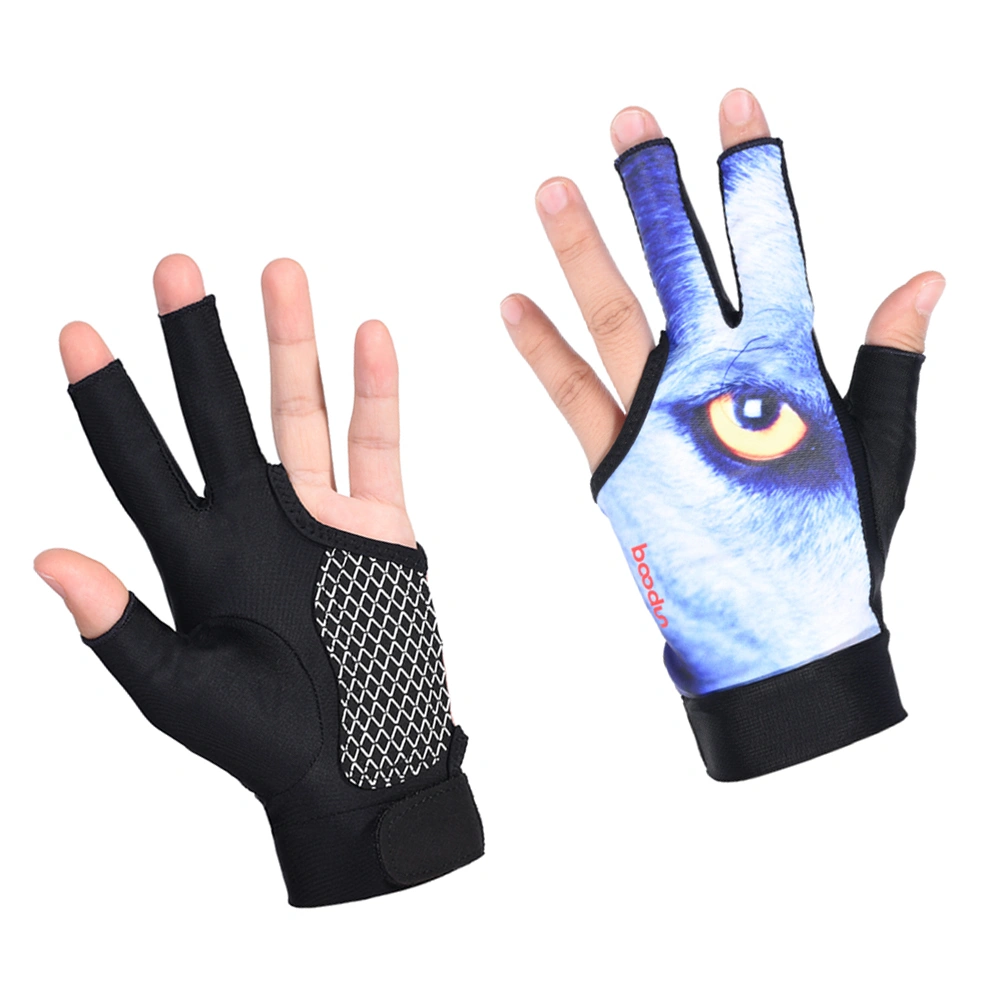 1 Pair of High Elastic 3 Fingers Glove Anti-slip Billiards Glove Breathable Snooker Glove - Size M (Wolf's Eye)
