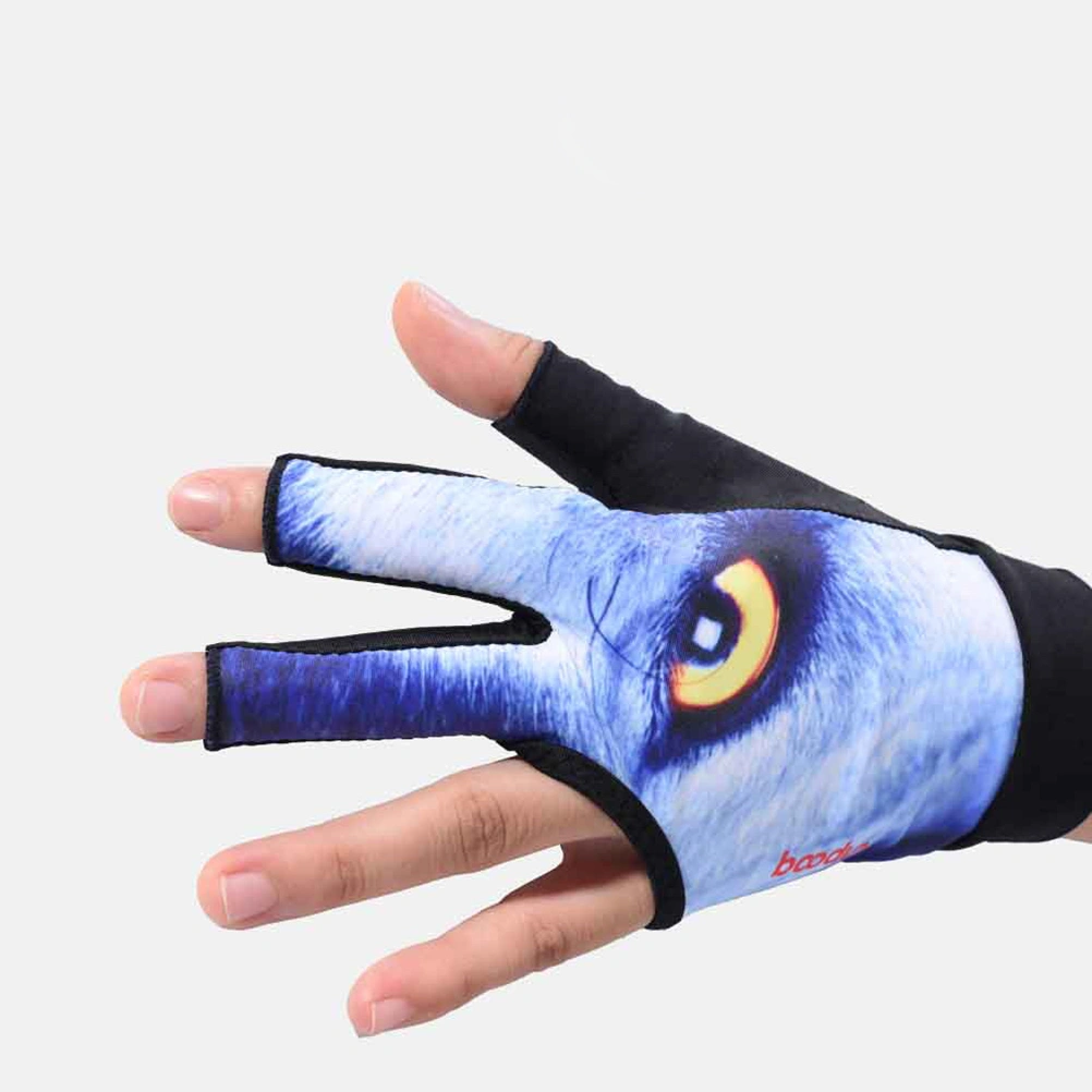 1 Pair of High Elastic 3 Fingers Glove Anti-slip Billiards Glove Breathable Snooker Glove - Size M (Wolf's Eye)