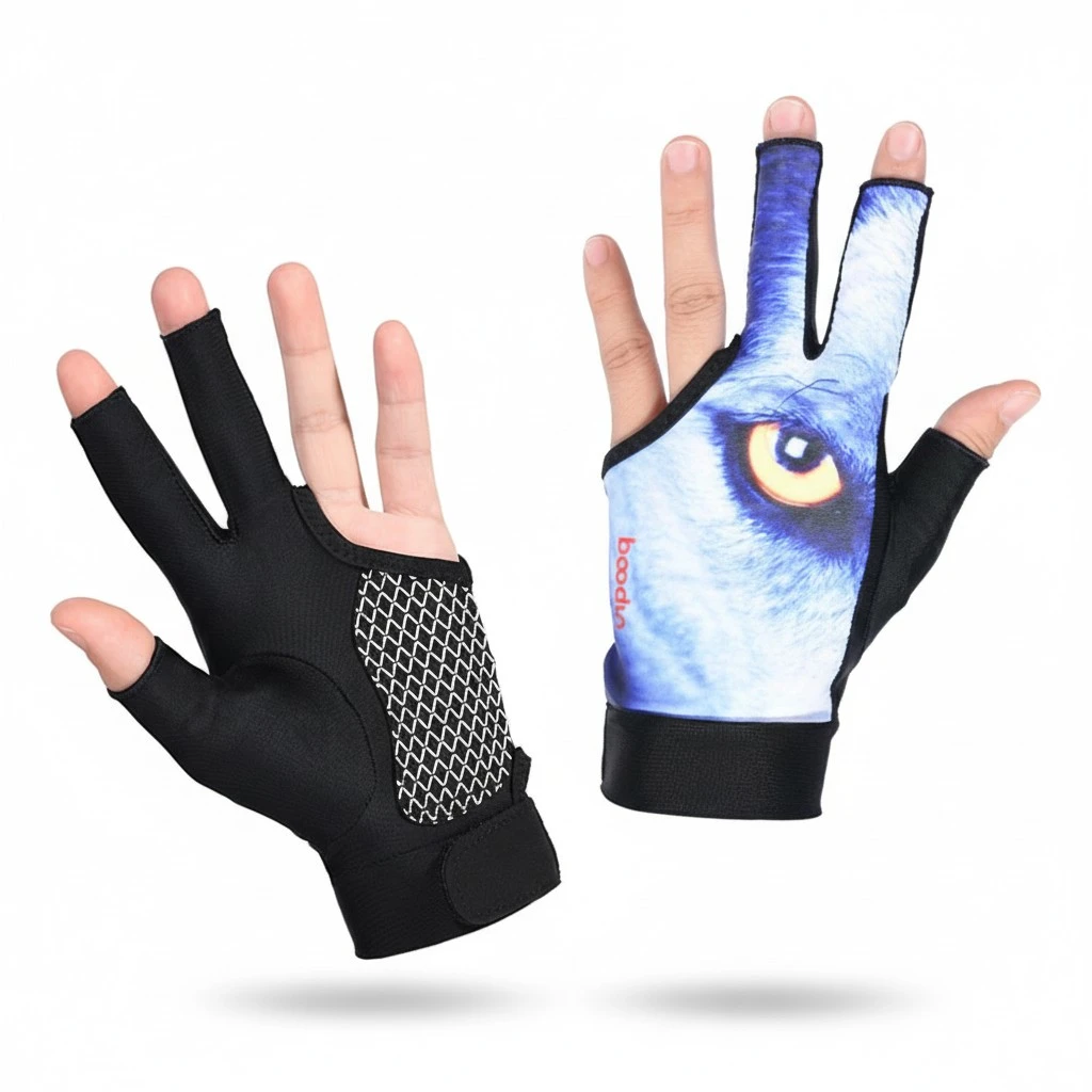 1 Pair of High Elastic 3 Fingers Glove Anti-slip Billiards Glove Breathable Snooker Glove - Size M (Wolf's Eye)