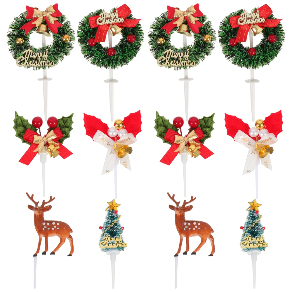 12pcs Christmas Cake Decorations Christmas Cupcake Decors Xmas Cake Picks