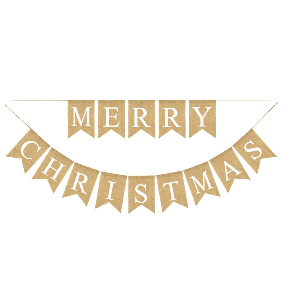 MERRY CHRISTMAS Letters Bunting Banner Decoration DIY Linen Burlap Banner Swallowtail Pull Flag Party Supplies