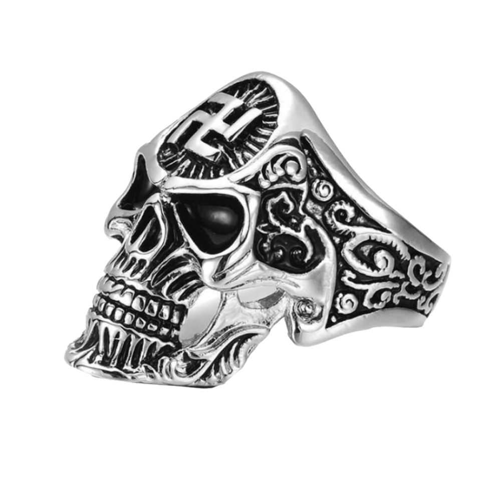 Skull Ring Retro Carving Svastika Decor Ring Ghost Head Ring Jewelry Accessories Ring (Silver Number 13)