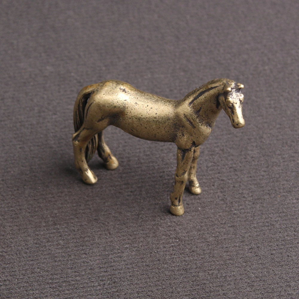 Brass Solid Horse Table Ornament Tea Pet Bronze Ware for Home Desk Decor